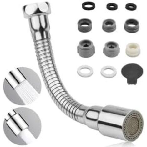 Rallonge Robinet avec 2 Modes 17cm,Flexible Embout Robinet Cuisine,fonction pivotante à 360°, anti-explosion et inoxydable,Rallonge Robinet de Cuisine,Aérateur Robinet Cuisine(2 modes, 17 cm)