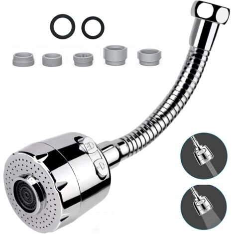 Rallonge Robinet avec 2 Modes 25cm,Flexible Embout Robinet Cuisine,Brise Jet RobinetCuisine à 360° degrés,Rallonge Robinet de Cuisine,Aérateur Robinet (25 cm, 2 modes)