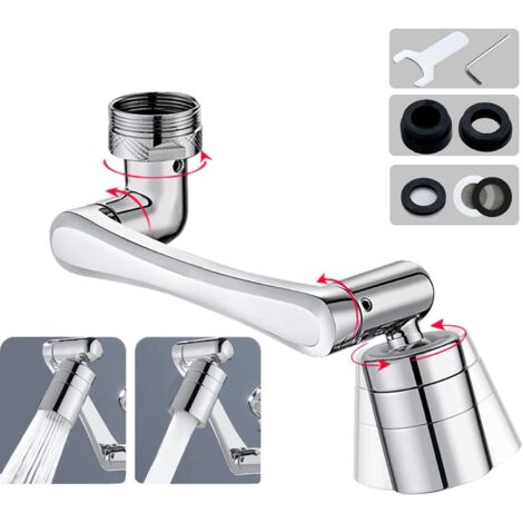 Rallonge Robinet,Extension de Robinet,AéRateur de Robinet Pivotant,Embout Robinet 1440°,Rallonge Pour Robinet de Cuisine,Rotatable Multifunctional Extension Faucet (Argent）