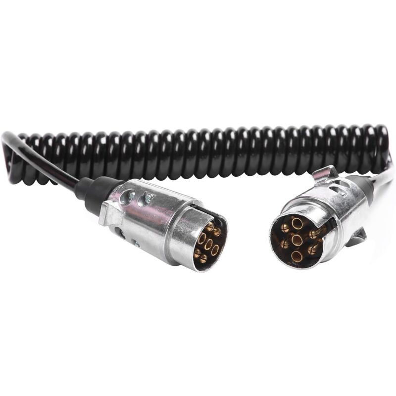 Rallonge Spirale Câble Remorque 7 Broches avec Prise mâle en métal,12V Rallonge Prise Remorque Câble de Connexion,Câble de rallonge Spirale 2.6