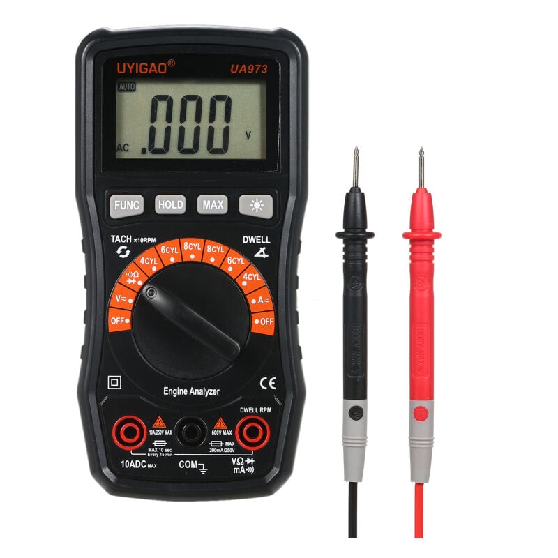 LIFCAUSAL Multimètre Numérique UA973 Auto avec NCV TRMS 2000 Points Analyseur Moteur et Multimètre Polyvalent pour Diagnostic Automobile