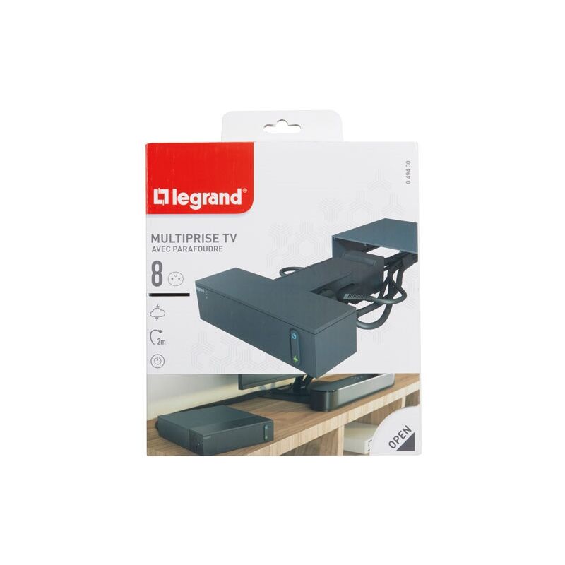 Multiprise fb 4x2P+T - 4X2P corner tv parafoudre 2m noir - Legrand
