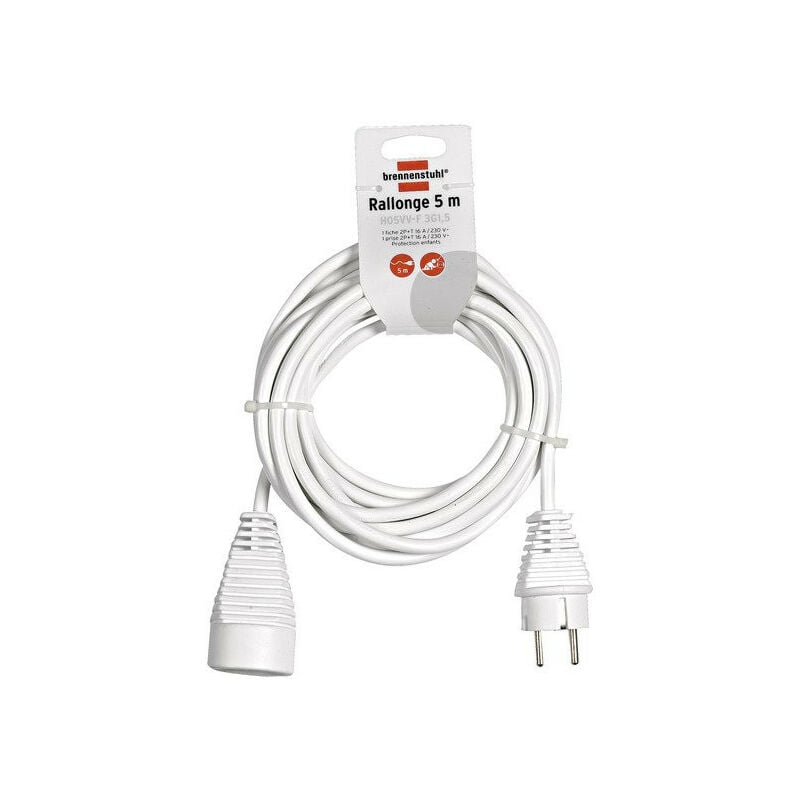 Rallonge électrique H05VV-F 3G1,5 5M blanc - 1168441 - Brennenstuhl