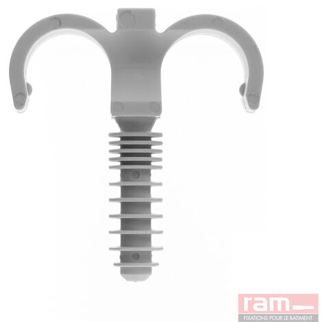 RAM – Lot de 100 colliers chevilles doubles en nylon gris pour tube nu Ø12 à 16 – Fixation solide sur supports creux