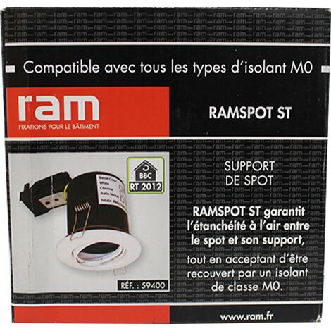 RAM – Protection de spot encastrable tôle acier peint – Finition blanche – Alimentation 220V – Pour laine en rouleau et soufflée