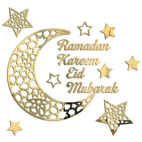 Ramadan Crescent Acrylic Mirror Sticker 3D Self Adhesive Wall Sticker for Doors Windows Closets