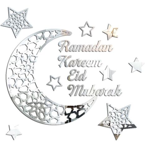 Ramadan Crescent Acrylic Mirror Sticker 3D Self Adhesive Wall Sticker for Doors Windows Closets