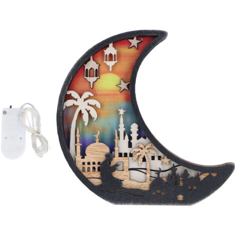 Ramadan-Dekoration aus geschnitztem Holz in Form eines Mondes mit Lichtern für den Innenbereich