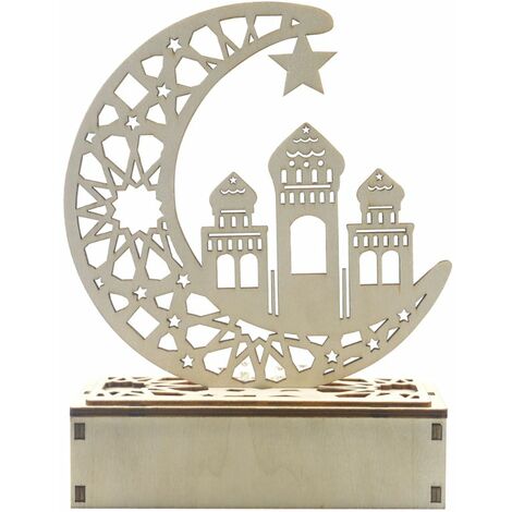 Ramadán Eid Mubarak, decoración del hogar, Luna, castillo, luz LED, adorno de madera, bricolaje