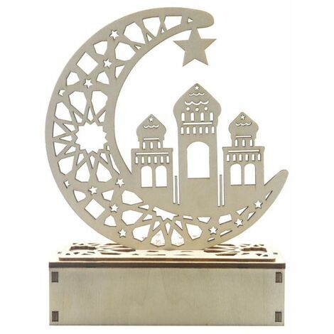 Ramadán Eid Mubarak, decoración del hogar, Luna, castillo, luz LED, adorno de madera, bricolaje,Multi