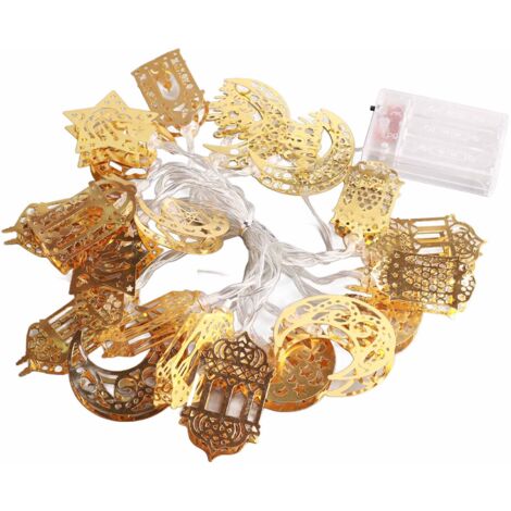 Ramadan Eid String Light Battery Operated Moon Star Lamp Mubarak Moon LED String Lights for Indoor Ramadan Festival Decorations