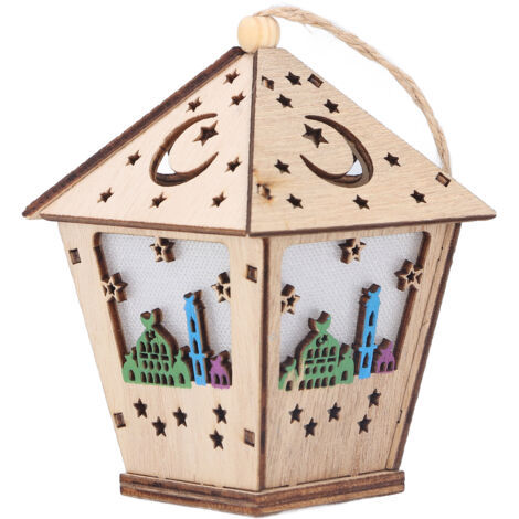 Ramadan Lamp Three Dimensional House Shape Unique Design Hanging Light Wooden Decorative Lamp Crafts Ornaments