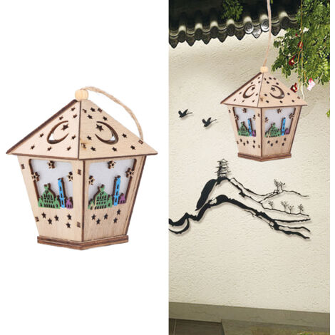 Ramadan-Lampe, einzigartiges 3D-Holzhausmodell mit integrierter Beleuchtung für festliche Dekorationen