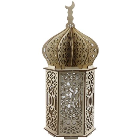 Ramadan-LED-Lampe aus Holz mit beleuchtetem Mond – Islamische Heimdekoration