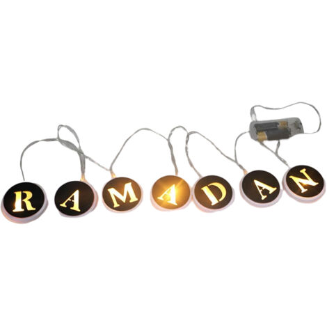 Ramadan LED-Lichterkette mit hohlen Holzbuchstaben für die Heimdekoration zum Eid Mubarak