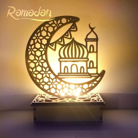 Ramadan-LED-Tischdekoration aus geschnitztem Holz, leuchtend und langlebig
