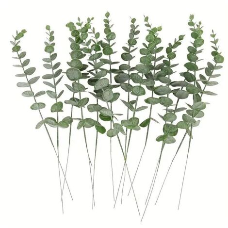 Ramas de eucalipto artificiales, tallos de eucalipto artificiales, hojas de eucalipto artificiales, plantas artificiales para decoración de bodas en casa y cocina, gris verde, 20 piezas