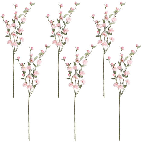 Ramas de flores de camelia, 6 tallos, con múltiples cabezas [Rosa claro]. Flores artificiales para la decoración del hogar y la mesa.