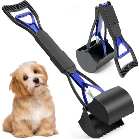 Ramasse-crottes de 45 cm avec long manche solide et pince dentelée, pliable, pour chiens et chats (bleu).