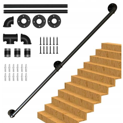Rambarde d'escalier avec poignée, noir mat, diamètre 30 mm, 150 cm