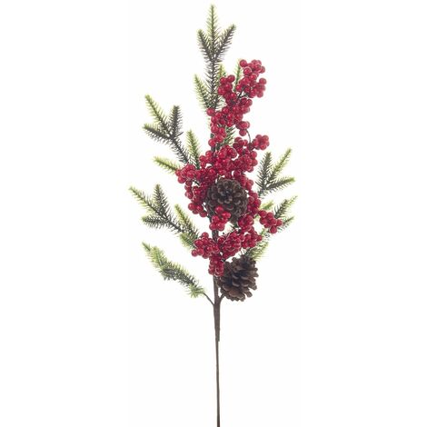Rametto decorativo "Jennie" con bacche in polistirolo per interni ed esterni -63 cm