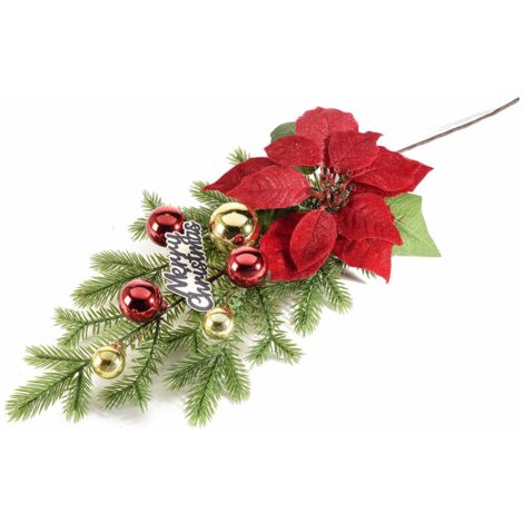 Rami di Abete Natalizio Artificiali -con Stelle di Natale e Palline Fiori per Decorazioni e Lavoretti Fai da Te Set 6 Rami