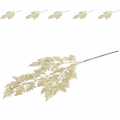 Rami di Agrifoglio Artificiali Dorati Fiori Natalizi per Ghirlande e Decorazioni Fai da Te Set 6 Rami