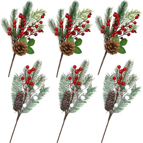 Mini Decorazioni Albero Di Natale Rami Di Pino Artificiale Per Albero Di Natale - 20 Pezzi Decorazione Fai Da Te Rami Artificiali Con Bacche - 12