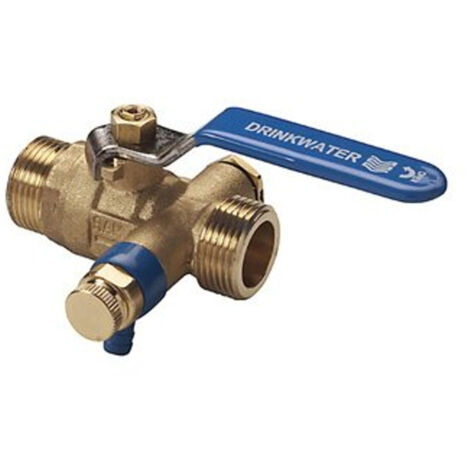 Raminex s28 vanne a bille kiwa avec vanne d'arret et bouchon 1/4 dr. laiton 3/4 x3/4 dn15 levier kiwa bleu