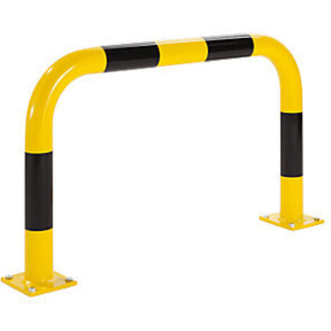 Rammschutz-Bügel XL, Rundrohr 108/3,6 mm, gebogen, BxH 1500x600 mm, Innenbereich, gelb beschichtet, mit schwarzen Streifen, zum Aufdübeln