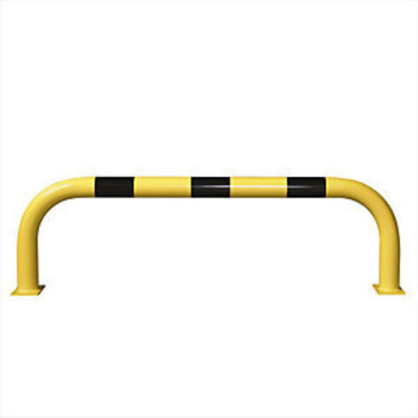 Rammschutz-Bügel XL, Rundrohr 108/3,6 mm, gebogen, BxH 2000x600 mm, Innenbereich, gelb beschichtet, mit schwarzen Streifen, zum Aufdübeln