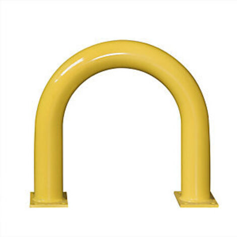 Rammschutz-Bügel XL, Rundrohr 108/3,6 mm, gebogen, BxH 650x600 mm, Außenb., feuerverzinkt und gelb beschichtet, mit schwarzen Streifen, zum Aufdübeln