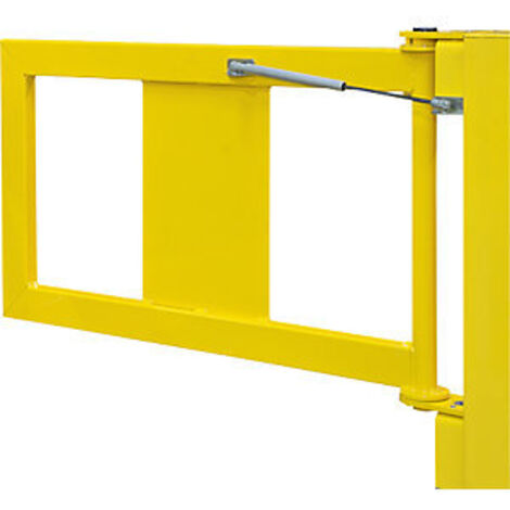 Rammschutzgeländer, Tür mit Gasdruckfeder, BxH 835x475 mm, Tür mit Beschlag 905x520 mm, gelb kunststoffbeschichtet