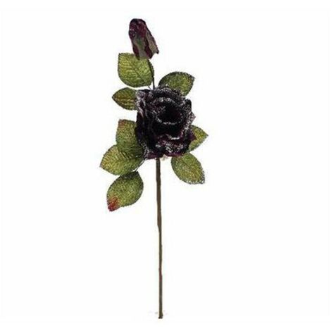 Ramo con Bocciolo di rosa 12x44 cm - colore viola - decorazione addobbo natalizio