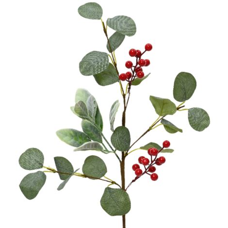 Ramo con foglie e bacche rosse per decorazioni natalizie e composizioni, da 50 cm