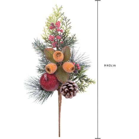 Ramo con pino e frutta multicolor per decorazioni h 40cm
