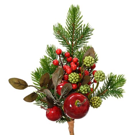 Ramo con pino e palline rosse e verdi per decorazioni natalizie, da 26 cm