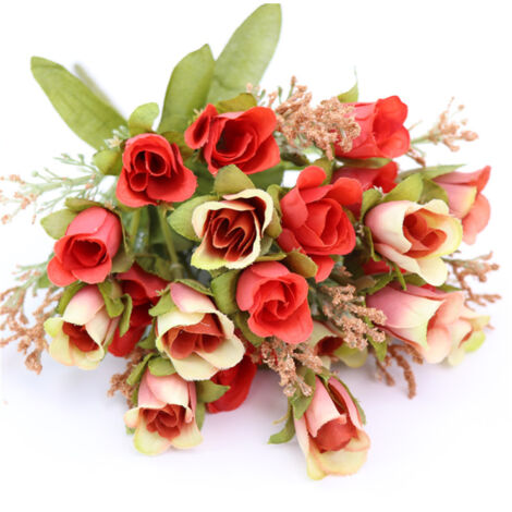 Ramo de 20 rosas artificiales (1 unidad) - Decoración del hogar, bodas, mini rosas de seda, flores románticas para fiestas y recepciones.