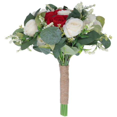 Ramo de boda Ramo de flores falsas Ramo de boda romántico Ramo de mano para celebración Ceremonia Fiesta de cumpleaños Rojo