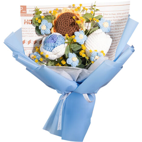 [Ramo de lana] [Ramo de girasoles azules] con bolsa de regalo de alta calidad, se enviará 1 unidad.