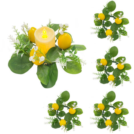 Ramo de limones artificiales con hojas de plástico, juego de 4 candelabros, candelabros decorativos, decoración de mesa, accesorio para fotos, verde lima