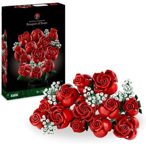 MIMIY Ramo de rosas de la colección botánica Lego Icons, flores artificiales para la decoración de habitaciones, regalo de cumpleaños para adultos amantes de las plantas 10328