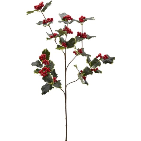 Ramo decorativo artificiale "Agrifoglio Rex" con bacche, color rosso, 66 cm