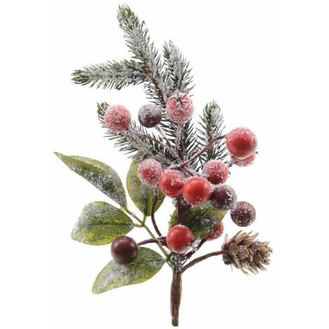 Ramo decorativo color verde innevato per decorazioni e composizioni di fiori h 24cm