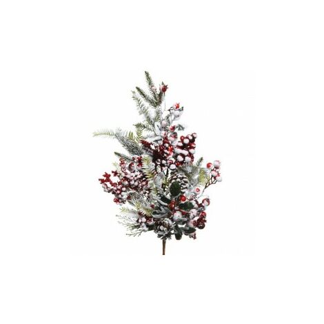 Ramo decorativo con bacche Rosse e pigne effetto Ghiaccio 10x20x h70 cm