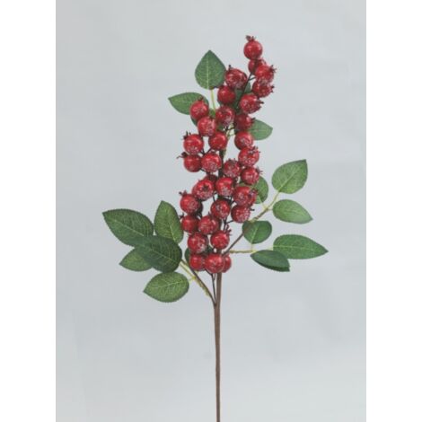 Ramo decorativo de PVC de 65 cm con bayas rojas.