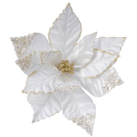 Ramo decorativo Fiore color Oro e Bianco in poliestere da 27 cm per composizioni floreali -Oro