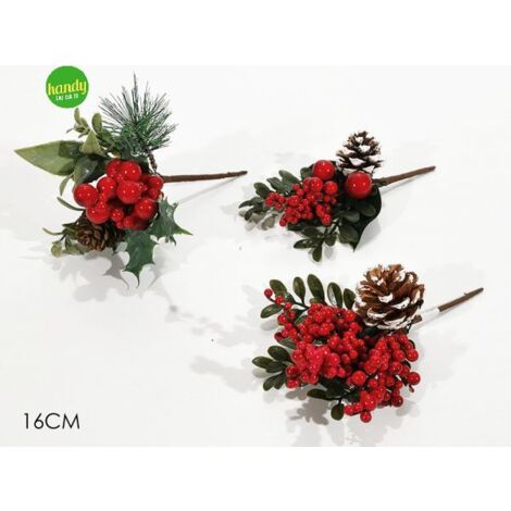Ramo decorativo general trade con pigna e bacche rosse 16 cm (1pz)