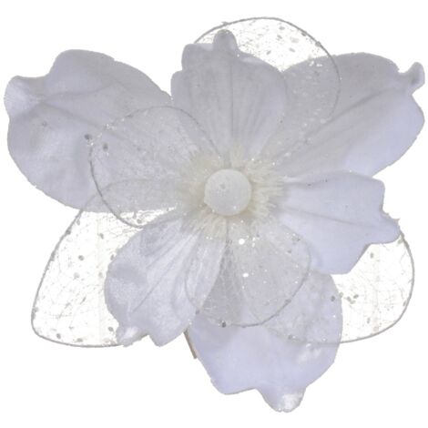 Ramo decorativo Magnolia in velluto bianco con clip da 26 cm