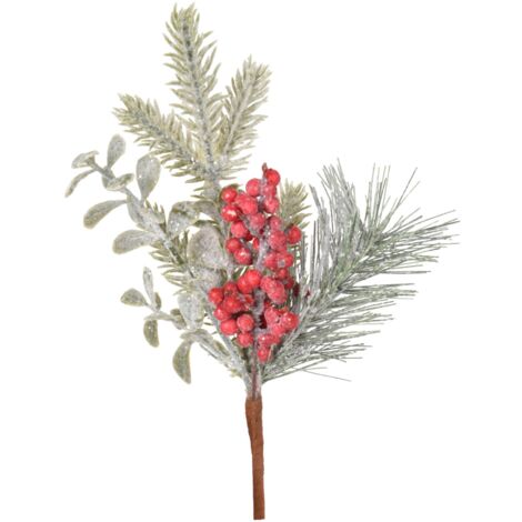 Ramo decorativo natalizio con bacche rosse decorazione ambienti h 24 cm
